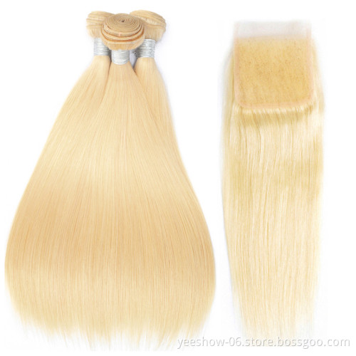 613 blonde human hair bundles with lace frontal closure 100% 10A Brazilian Virgin Long 40 Inch Peruvian Human Hair
